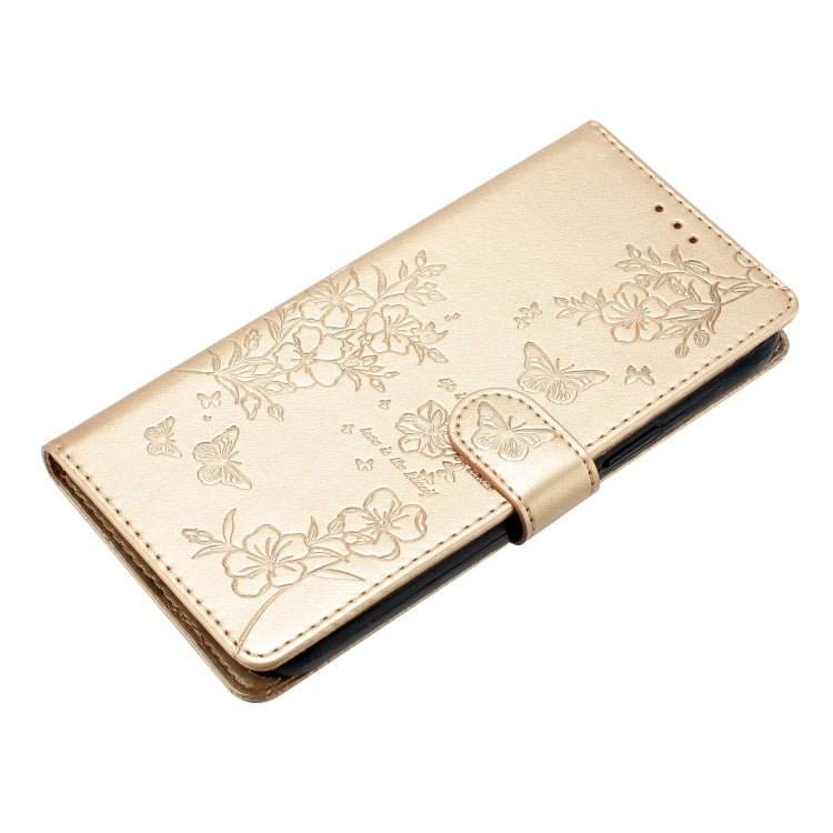 For Motorola Edge 2024 Butterflies and Flowers Leather Phone Case(Gold) - Motorola Cases by buy2fix | Online Shopping UK | buy2fix