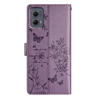 For Motorola Edge 2024 Butterflies and Flowers Leather Phone Case(Purple) - Motorola Cases by buy2fix | Online Shopping UK | buy2fix