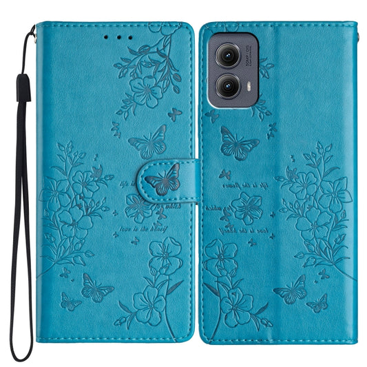 For Motorola Edge 2024 Butterflies and Flowers Leather Phone Case(Blue) by buy2fix