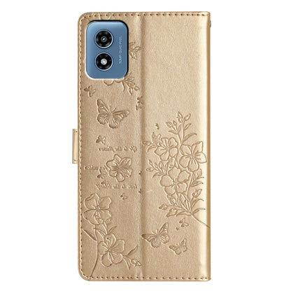 For Motorola Moto G Play 5G 2024 Butterflies and Flowers Leather Phone Case(Gold) - Motorola Cases by buy2fix | Online Shopping UK | buy2fix