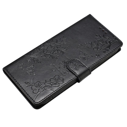 For Motorola Moto G Play 5G 2024 Butterflies and Flowers Leather Phone Case(Black) by buy2fix