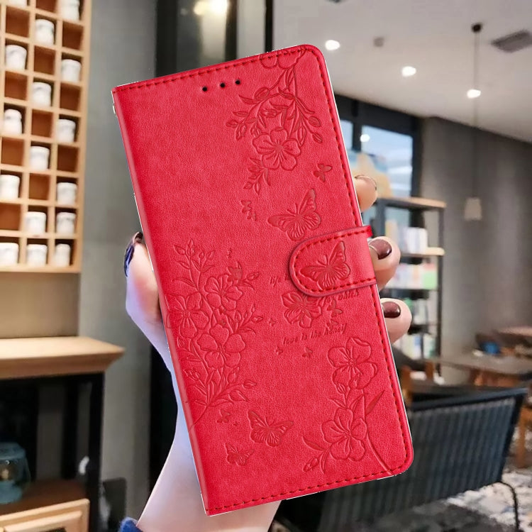 For Motorola Moto G Play 5G 2024 Butterflies and Flowers Leather Phone Case(Red) by buy2fix