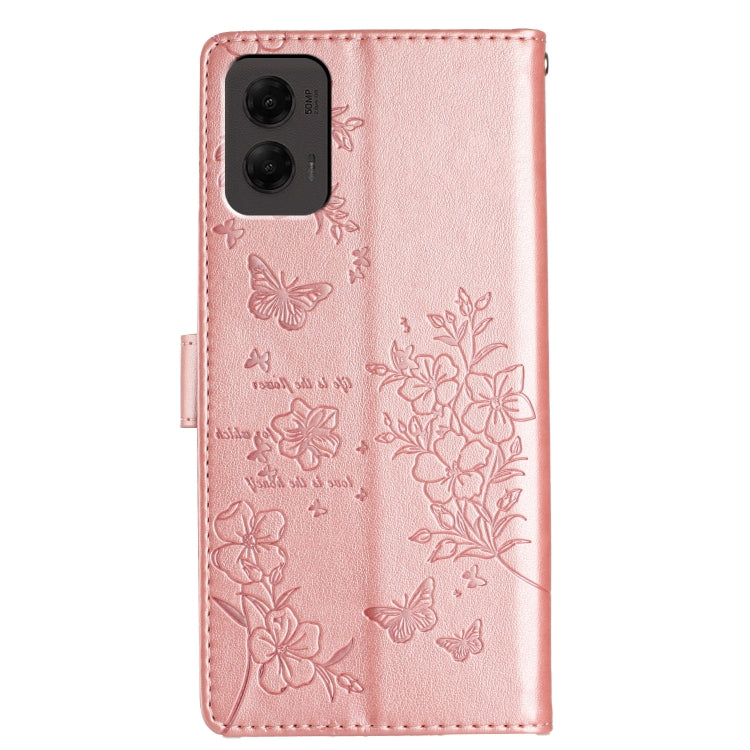 For Motorola Moto G Stylus 5G 2024 Butterflies and Flowers Leather Phone Case(Rose Gold) - Motorola Cases by buy2fix | Online Shopping UK | buy2fix