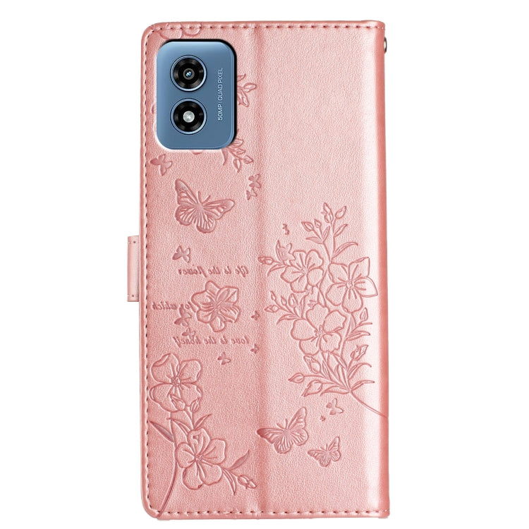 For Motorola Moto G Play 2024 Butterflies and Flowers Leather Phone Case(Rose Gold) - Motorola Cases by buy2fix | Online Shopping UK | buy2fix