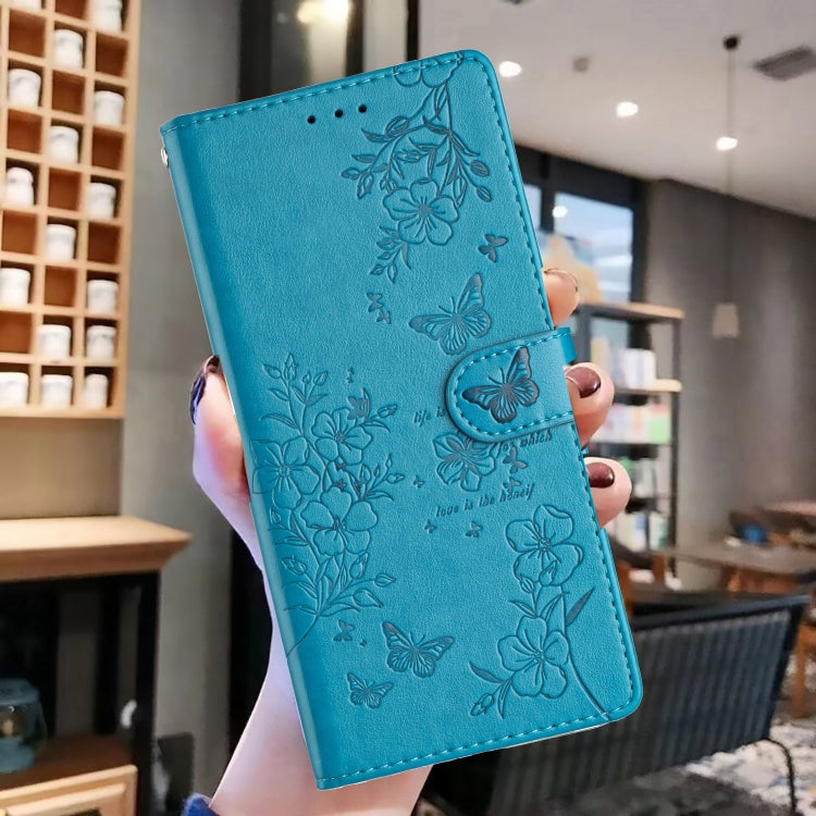 For Motorola Moto G Play 2024 Butterflies and Flowers Leather Phone Case(Blue) by buy2fix