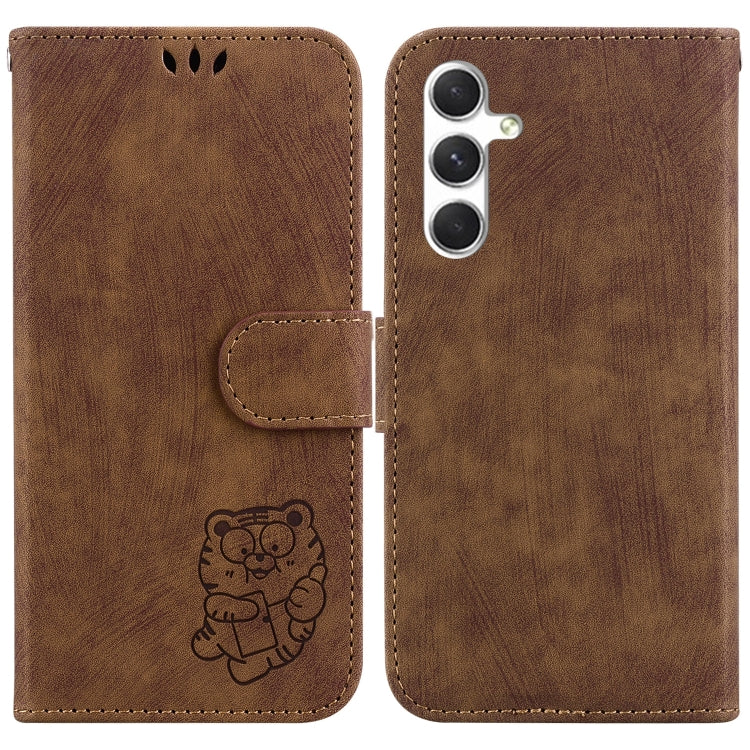 For Samsung Galaxy S25 5G Little Tiger Embossed Leather Phone Case(Brown) - Galaxy S25 5G Cases by buy2fix | Online Shopping UK | buy2fix