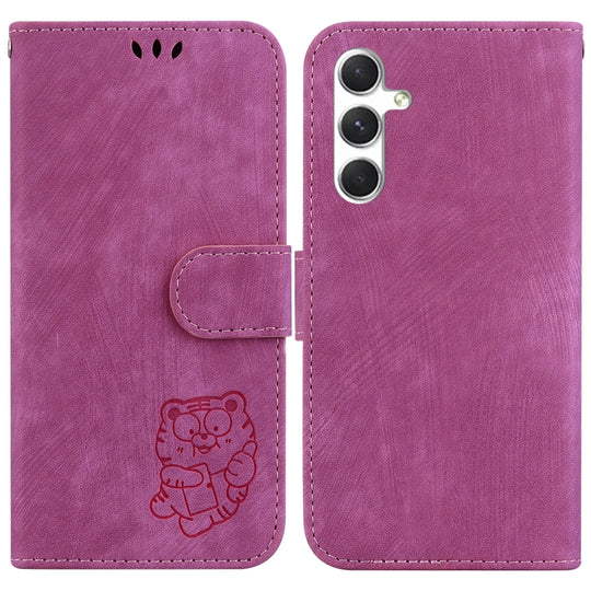 For Samsung Galaxy S25+ 5G Little Tiger Embossed Leather Phone Case(Rose Red)