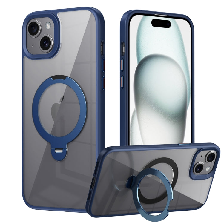 For iPhone 15 Transparent MagSafe Magnetic Rotating Ring Holder Phone Case(Blue) - iPhone 15 Cases by buy2fix | Online Shopping UK | buy2fix