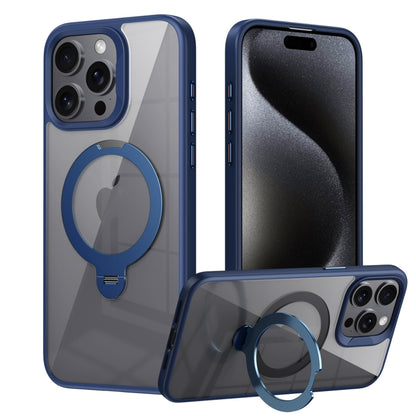 For iPhone 14 Pro Transparent MagSafe Magnetic Rotating Ring Holder Phone Case(Blue) - iPhone 14 Pro Cases by buy2fix | Online Shopping UK | buy2fix