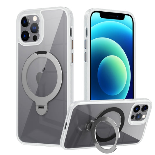 For iPhone 12 / 12 Pro Transparent MagSafe Magnetic Rotating Ring Holder Phone Case(White) - iPhone 12 / 12 Pro Cases by buy2fix | Online Shopping UK | buy2fix