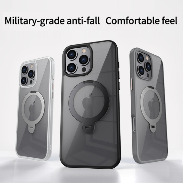 For iPhone 15 Pro Max Transparent MagSafe Magnetic Rotating Ring Holder Phone Case(Grey) - iPhone 15 Pro Max Cases by buy2fix | Online Shopping UK | buy2fix