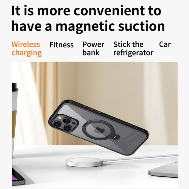 For iPhone 16 Pro Transparent MagSafe Magnetic Rotating Ring Holder Phone Case(Black) - iPhone 16 Pro Cases by buy2fix | Online Shopping UK | buy2fix