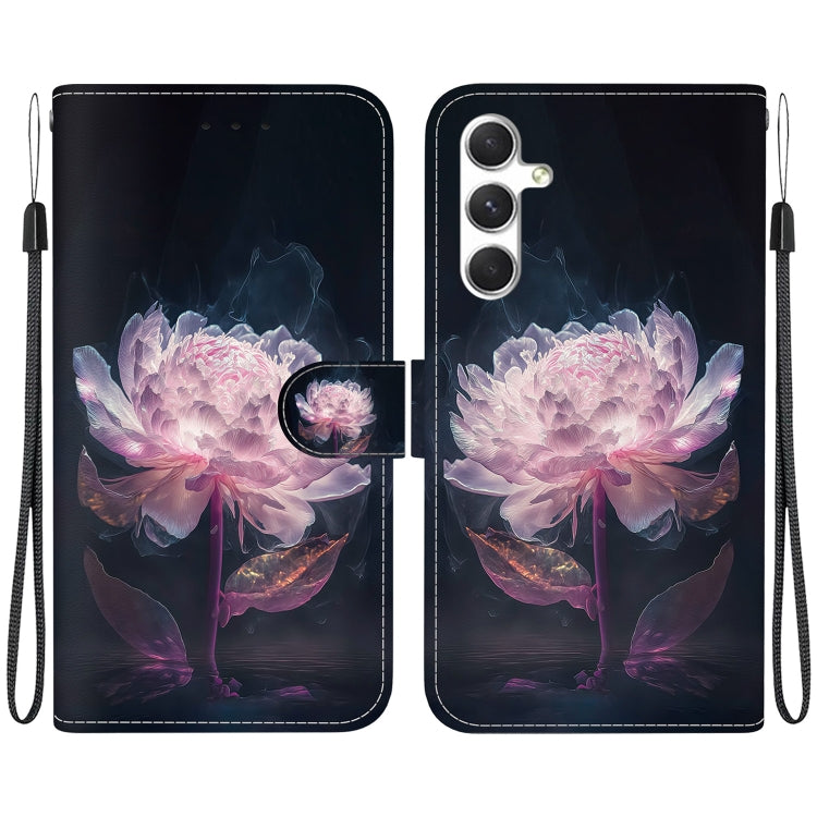 For Samsung Galaxy S25 5G Crystal Texture Colored Drawing Leather Phone Case(Purple Peony) by buy2fix