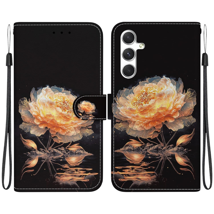 For Samsung Galaxy S25 5G Crystal Texture Colored Drawing Leather Phone Case(Gold Peony) by buy2fix
