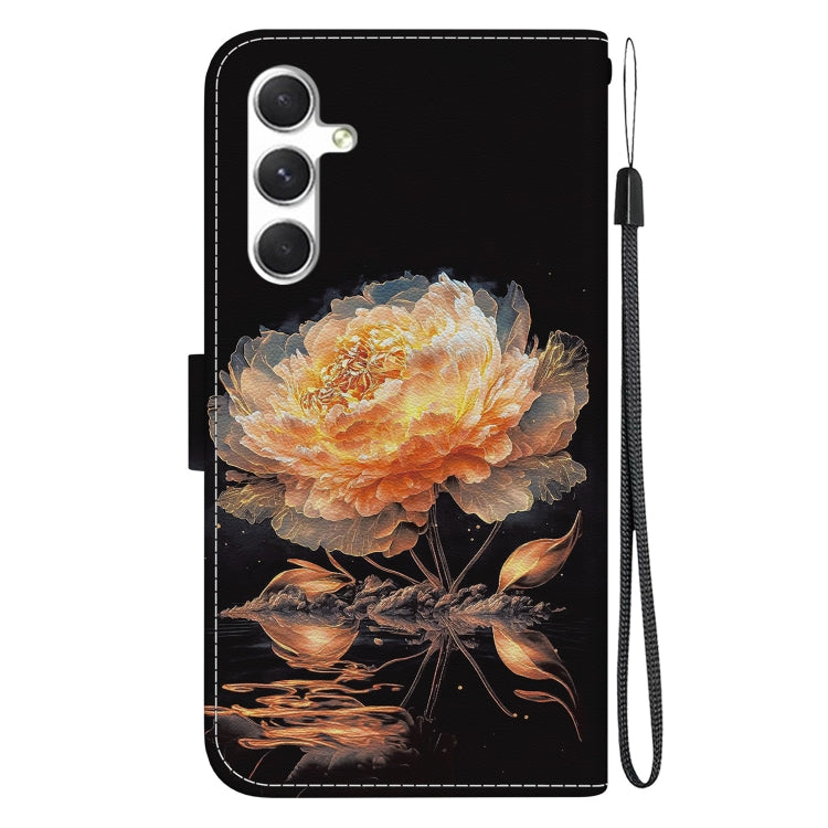 For Samsung Galaxy S25 5G Crystal Texture Colored Drawing Leather Phone Case(Gold Peony) by buy2fix