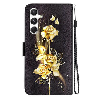 For Samsung Galaxy S25 5G Crystal Texture Colored Drawing Leather Phone Case(Gold Butterfly Rose) - Galaxy S25 5G Cases by buy2fix | Online Shopping UK | buy2fix