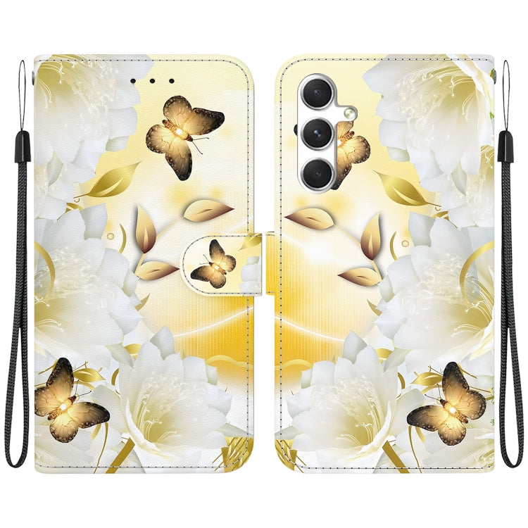 For Samsung Galaxy S25 5G Crystal Texture Colored Drawing Leather Phone Case(Gold Butterfly Epiphyllum) - Galaxy S25 5G Cases by buy2fix | Online Shopping UK | buy2fix