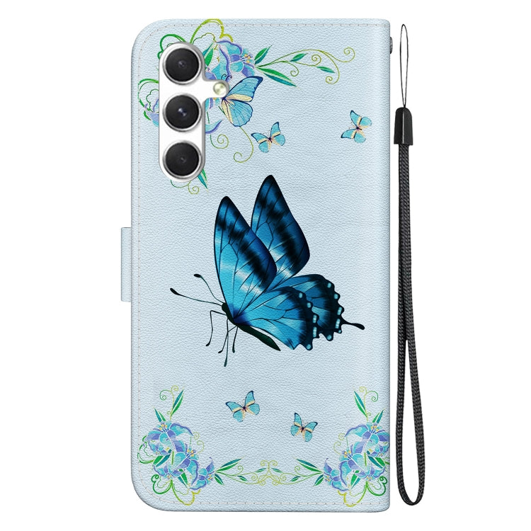 For Samsung Galaxy S25 5G Crystal Texture Colored Drawing Leather Phone Case(Blue Pansies) - Galaxy S25 5G Cases by buy2fix | Online Shopping UK | buy2fix