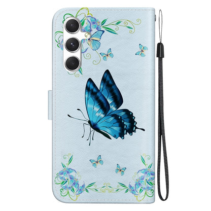 For Samsung Galaxy S25 5G Crystal Texture Colored Drawing Leather Phone Case(Blue Pansies) - Galaxy S25 5G Cases by buy2fix | Online Shopping UK | buy2fix