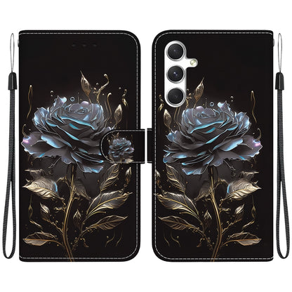 For Samsung Galaxy S25+ 5G Crystal Texture Colored Drawing Leather Phone Case(Black Rose) by buy2fix