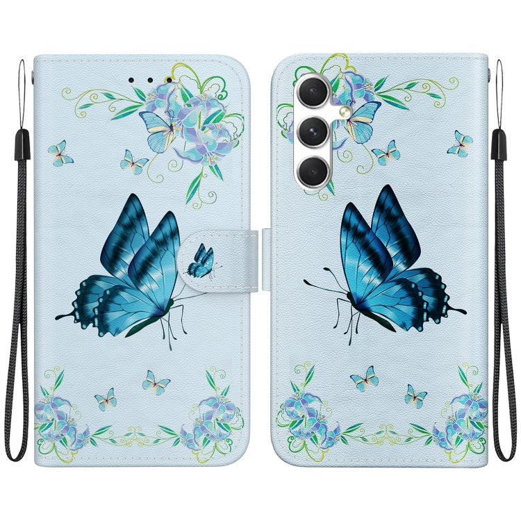 For Samsung Galaxy S25+ 5G Crystal Texture Colored Drawing Leather Phone Case(Blue Pansies) - Galaxy S25+ 5G Cases by buy2fix | Online Shopping UK | buy2fix