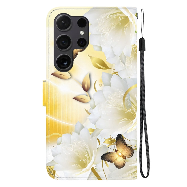 For Samsung Galaxy S25 Ultra 5G Crystal Texture Colored Drawing Leather Phone Case(Gold Butterfly Epiphyllum) by buy2fix