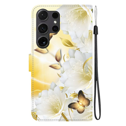 For Samsung Galaxy S25 Ultra 5G Crystal Texture Colored Drawing Leather Phone Case(Gold Butterfly Epiphyllum) by buy2fix