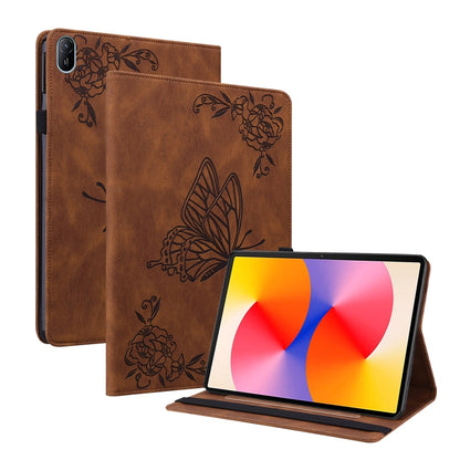 For Huawei MatePad SE 11 2024 Butterfly Flower Embossed Leather Tablet Case(Brown) by buy2fix