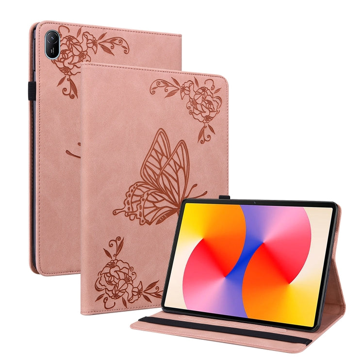 For Huawei MatePad SE 11 2024 Butterfly Flower Embossed Leather Tablet Case(Rose Gold) by buy2fix