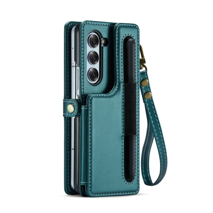 For Samsung Galaxy Z Fold6 5G CaseMe C22 PC+TPU Business Style RFID Anti-theft Lanyard Leather Phone Case with Pen Slot(Blue Green) - Galaxy Z Fold6 5G Cases by CaseMe | Online Shopping UK | buy2fix