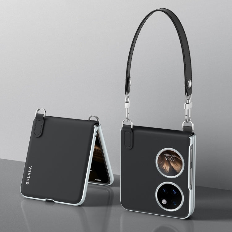 For Huawei P50 Pocket / Pocket S SULADA Skin Feel Liquid Leather Phone Case with Strap(Black) - Huawei Cases by SULADA | Online Shopping UK | buy2fix