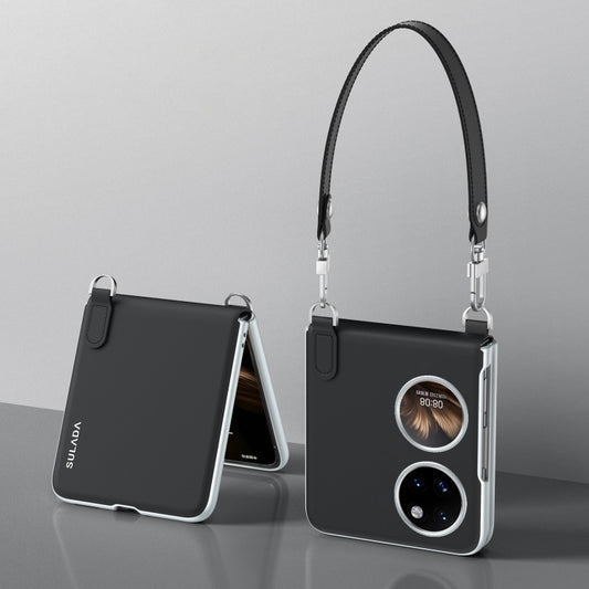 For Huawei P50 Pocket / Pocket S SULADA Skin Feel Liquid Leather Phone Case with Strap(Black) - Huawei Cases by SULADA | Online Shopping UK | buy2fix