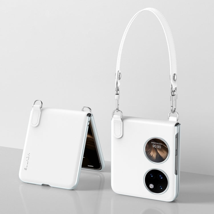 For Huawei P50 Pocket / Pocket S SULADA Skin Feel Liquid Leather Phone Case with Strap(White) - Huawei Cases by SULADA | Online Shopping UK | buy2fix