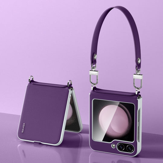 For Samsung Galaxy Z Flip6 / Flip7 FE SULADA Skin Feel Liquid Leather Phone Case with Strap(Purple)