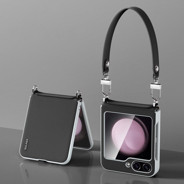 For Samsung Galaxy Z Flip5 SULADA Skin Feel Liquid Leather Phone Case with Strap(Black) - Galaxy Z Flip5 Cases by SULADA | Online Shopping UK | buy2fix