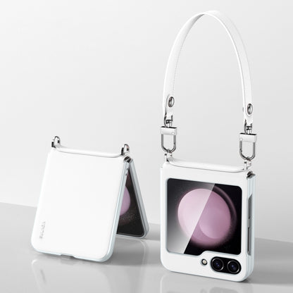 For Samsung Galaxy Z Flip5 SULADA Skin Feel Liquid Leather Phone Case with Strap(White) - Galaxy Z Flip5 Cases by SULADA | Online Shopping UK | buy2fix