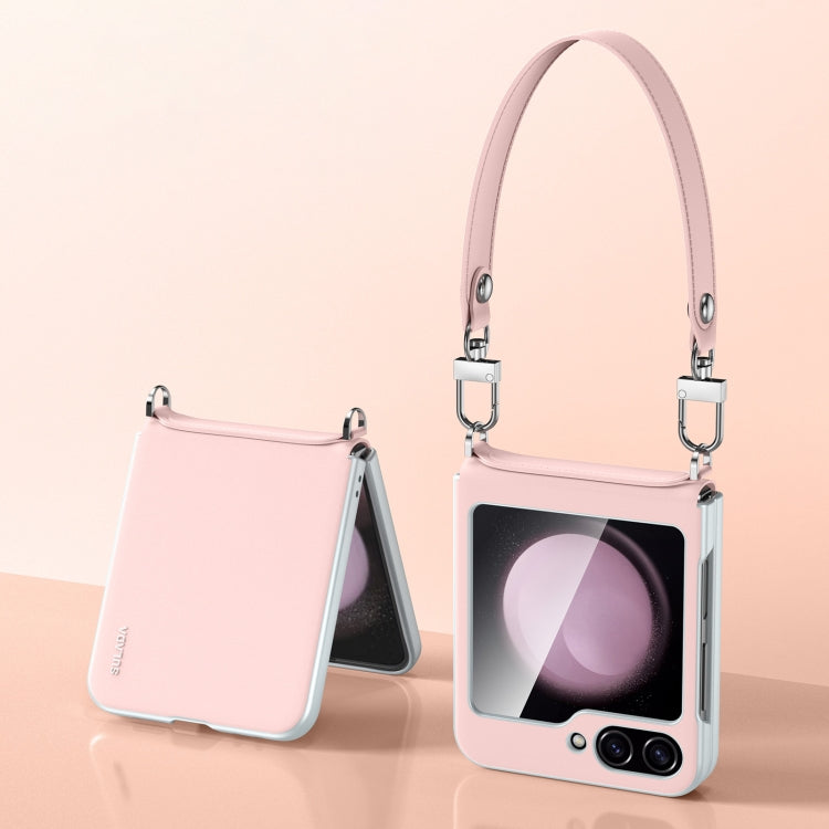 For Samsung Galaxy Z Flip5 SULADA Skin Feel Liquid Leather Phone Case with Strap(Pink) - Galaxy Z Flip5 Cases by SULADA | Online Shopping UK | buy2fix