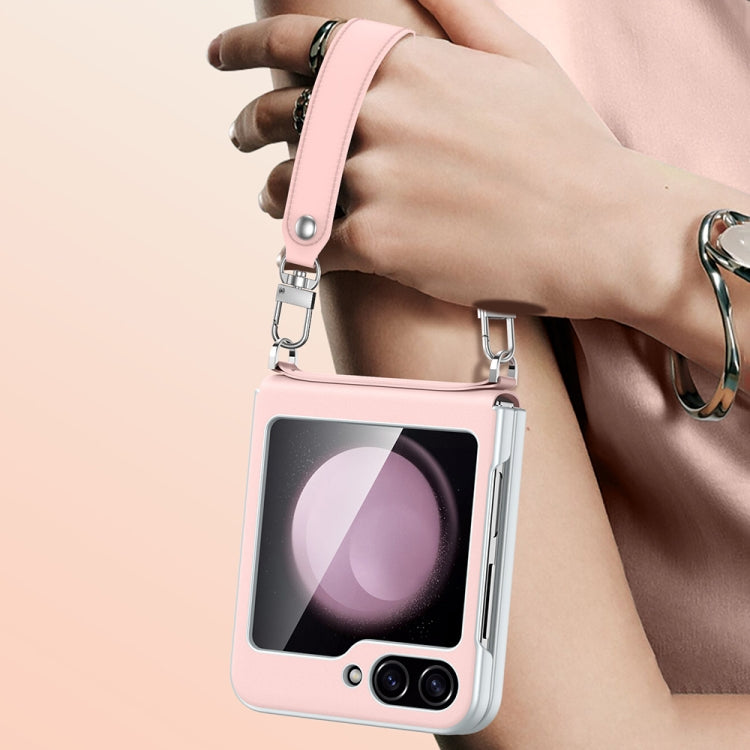 For Samsung Galaxy Z Flip5 SULADA Skin Feel Liquid Leather Phone Case with Strap(Pink) - Galaxy Z Flip5 Cases by SULADA | Online Shopping UK | buy2fix