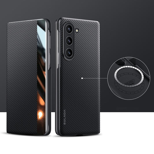 For Samsung Galaxy Z Fold6 SULADA Kevlar 600D Texture Smart Window Leather Phone Case(Black) - Galaxy Z Fold6 5G Cases by SULADA | Online Shopping UK | buy2fix