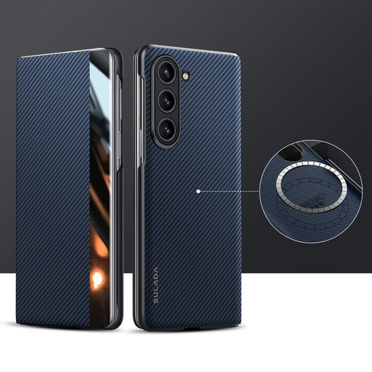 For Samsung Galaxy Z Fold6 SULADA Kevlar 600D Texture Smart Window Leather Phone Case(Blue) - Galaxy Z Fold6 5G Cases by SULADA | Online Shopping UK | buy2fix