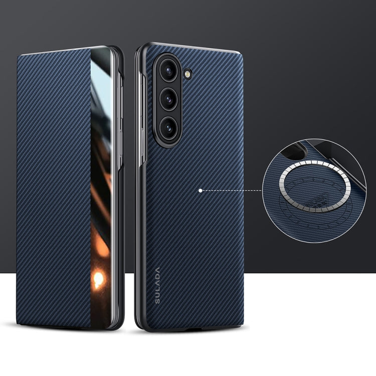 For Samsung Galaxy Z Fold5 SULADA Kevlar 600D Texture Smart Window Leather Phone Case(Blue) - Galaxy Z Fold5 Cases by SULADA | Online Shopping UK | buy2fix