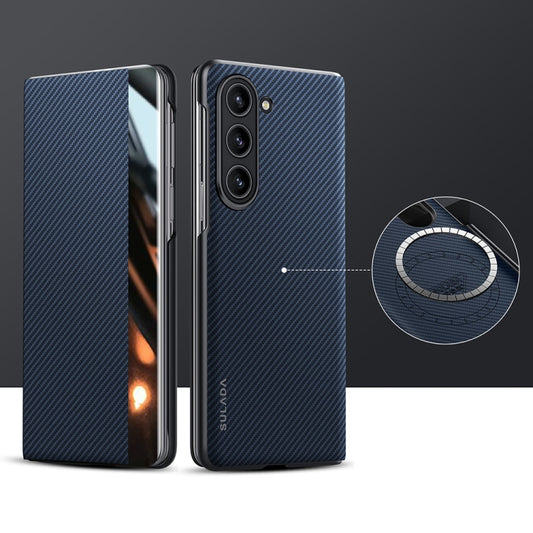 For Samsung Galaxy Z Fold5 SULADA Kevlar 600D Texture Smart Window Leather Phone Case(Blue) - Galaxy Z Fold5 Cases by SULADA | Online Shopping UK | buy2fix