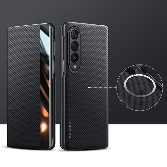 For Samsung Galaxy Z Fold4 SULADA Kevlar 600D Texture Smart Window Leather Phone Case(Black) - Galaxy Z Fold4 5G Cases by SULADA | Online Shopping UK | buy2fix