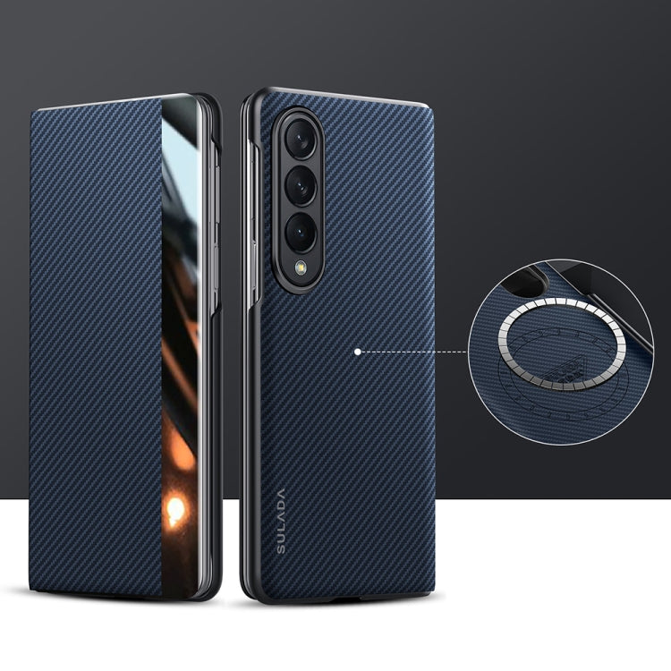 For Samsung Galaxy Z Fold4 SULADA Kevlar 600D Texture Smart Window Leather Phone Case(Blue) - Galaxy Z Fold4 5G Cases by SULADA | Online Shopping UK | buy2fix