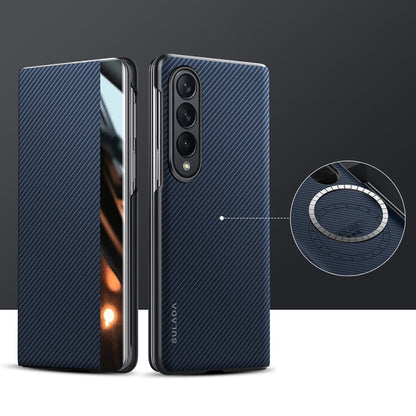 For Samsung Galaxy Z Fold4 SULADA Kevlar 600D Texture Smart Window Leather Phone Case(Blue) - Galaxy Z Fold4 5G Cases by SULADA | Online Shopping UK | buy2fix