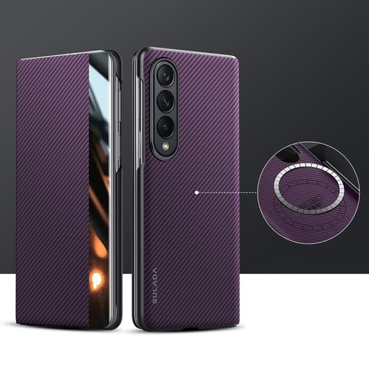 For Samsung Galaxy Z Fold4 SULADA Kevlar 600D Texture Smart Window Leather Phone Case(Purple) - Galaxy Z Fold4 5G Cases by SULADA | Online Shopping UK | buy2fix