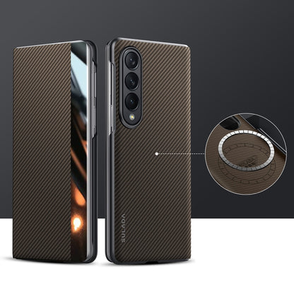 For Samsung Galaxy Z Fold4 SULADA Kevlar 600D Texture Smart Window Leather Phone Case(Brown) - Galaxy Z Fold4 5G Cases by SULADA | Online Shopping UK | buy2fix