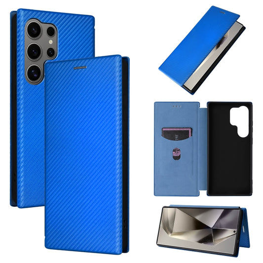 For Samsung Galaxy S25 Ultra 5G Carbon Fiber Texture Flip Leather Phone Case(Blue) by buy2fix
