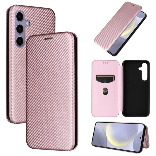 For Samsung Galaxy S25 5G Carbon Fiber Texture Flip Leather Phone Case(Pink) by buy2fix