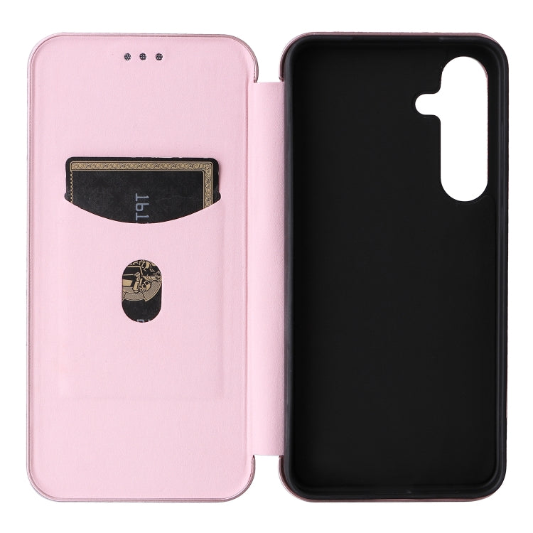For Samsung Galaxy S25 5G Carbon Fiber Texture Flip Leather Phone Case(Pink) by buy2fix